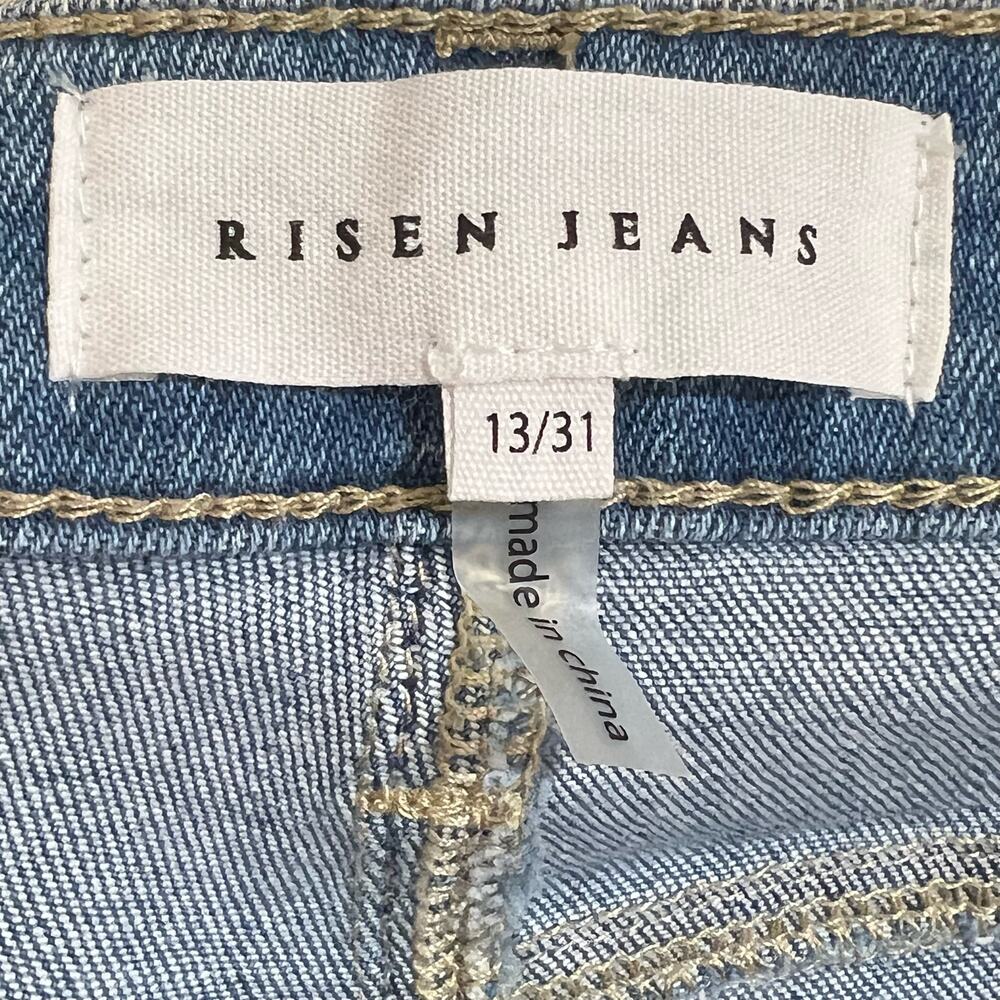 Risen High Rise Distressed Frayed Hem Flare Leg Blue Womens Size 31 - Picture 12 of 14